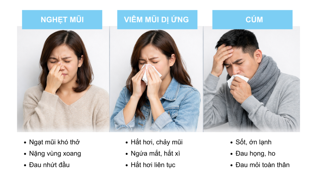 Phân biệt giữa nghẹt mũi - Viêm mũi dị ứng - Cúm